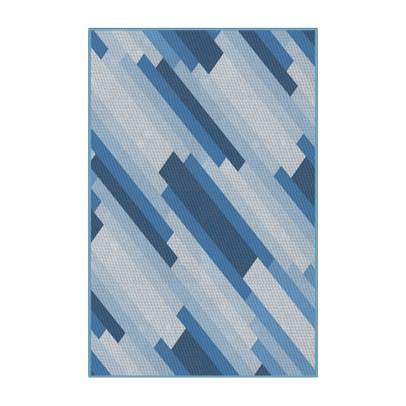 Tapis bleu/blanc à motifs, Rectangle 2 pi x 5 pi