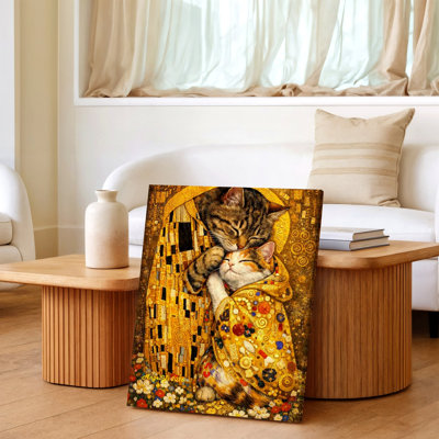 Sleeping Cats Gold Mosaic Style Canvas Wall Art Print Poster Home Decor 16x24, Gold Animal Pet Artwork for Living Room Bedroom Office Hallway Gallery Wall Home Decor Accent