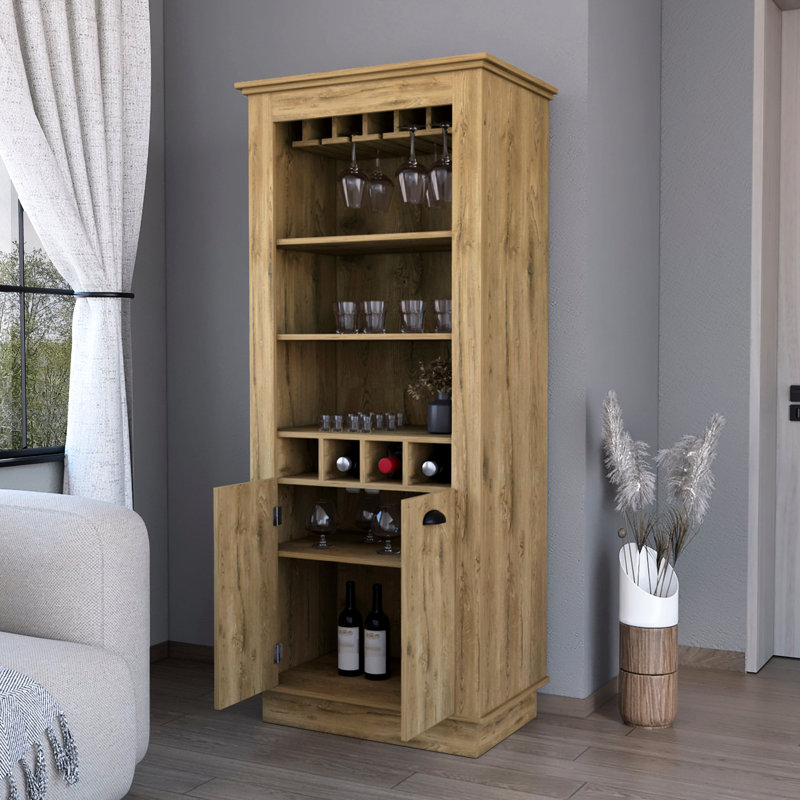 Finish Cabinet With Wine Rack And Display Options 4-Built In Bar Cabinet: Store Your Beverages, Brown