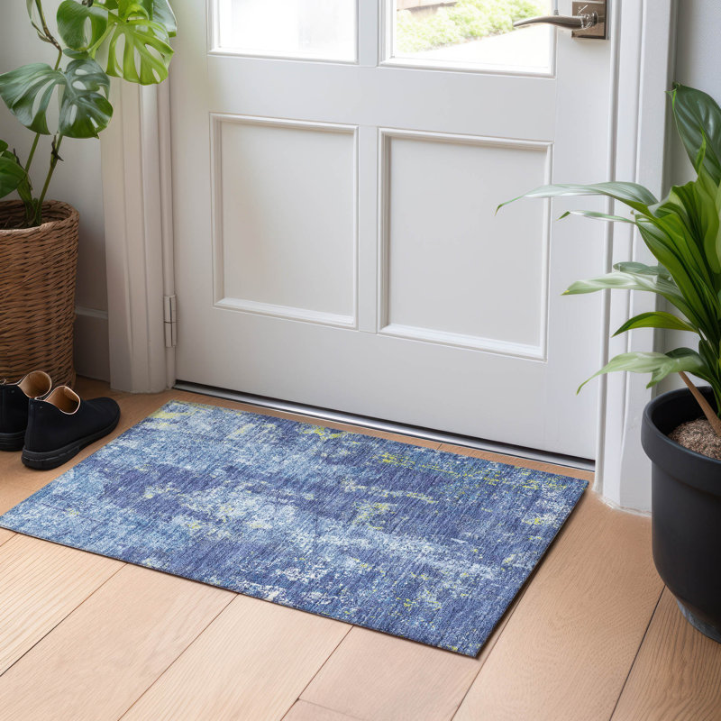 Navy Blue Rectangular Synthetic Washable Rug 30" x 20"