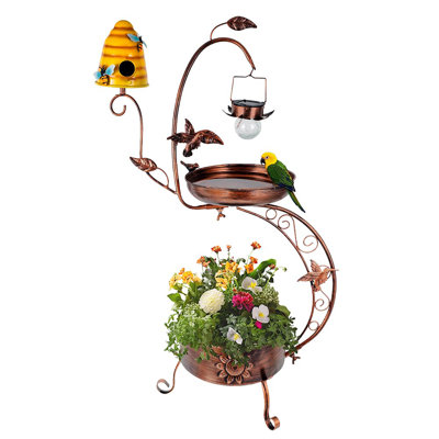 Bain d'oiseaux extérieur avec lumière solaire