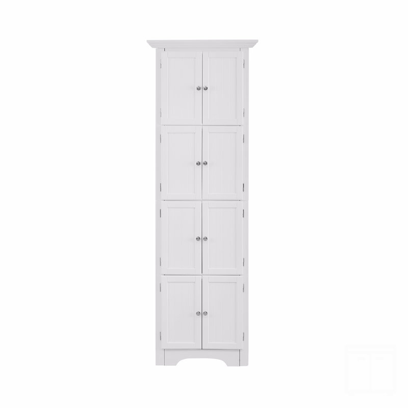 Tall Storage Cabinet With Doors And 4 Shelves, White