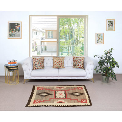 Tapis en laine tissé à la main 3,2 pi x 3,2 pi x 3,2 pi Navajo, couleurs naturelles, circa 1930-1950