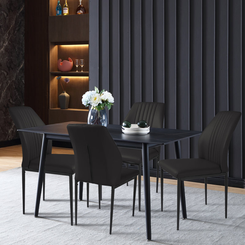Caldanagh Upholstered Dining Chair（set of 4）, Black