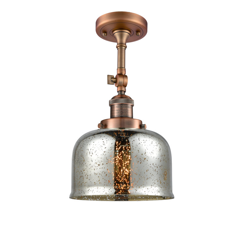 Handley Glass Semi Flush Mount, 3.5 Watt Vintage LED Bulb, Antique Copper, Silver Mercury