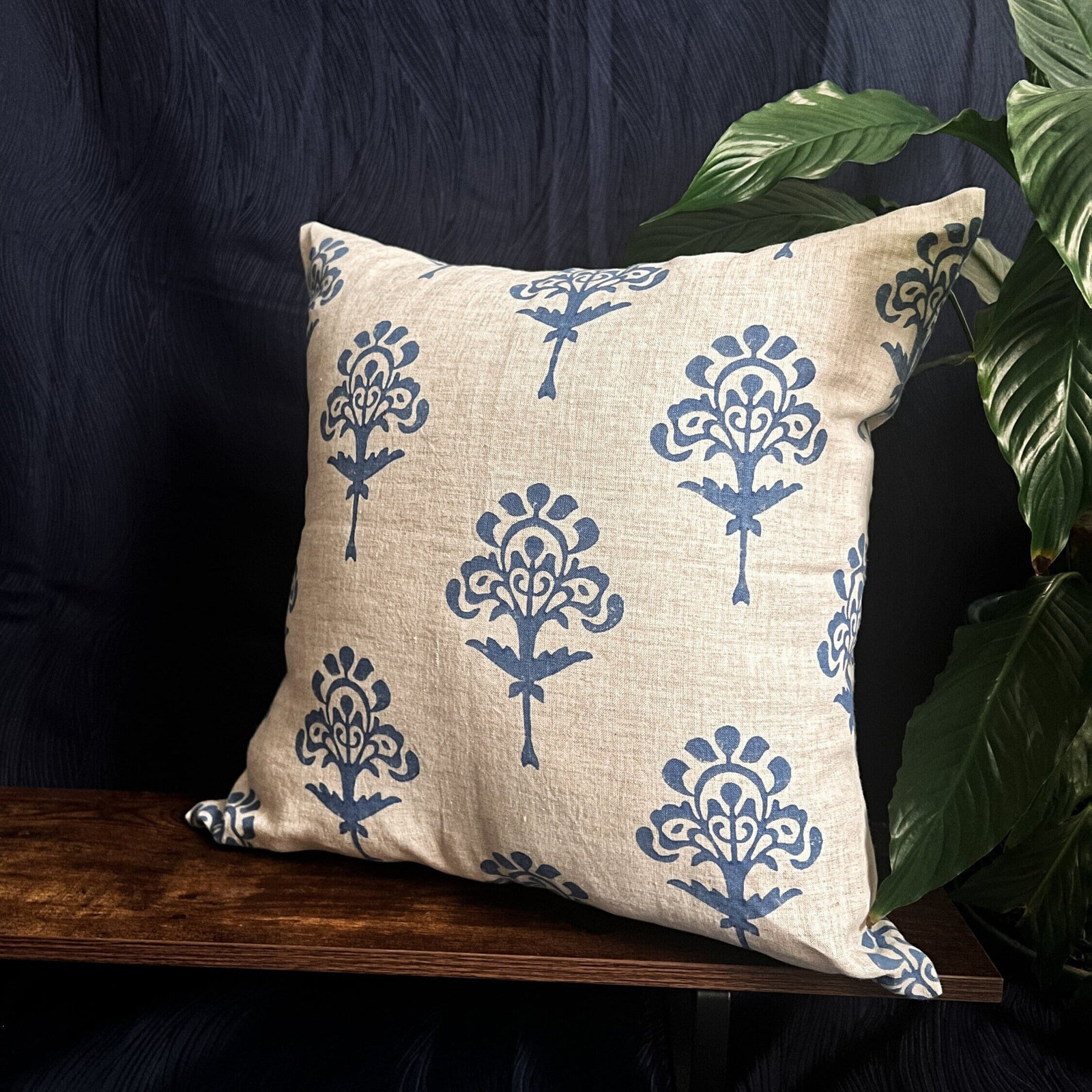 Linen Pillow Cover, Square 20", Blue/Beige Abstract