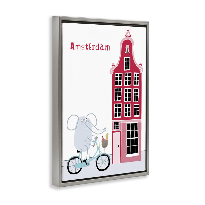 Éléphant et cadre de construction flottant Amsterdam, design par Carla Daly, H 31 po x l 21 po, Cadre flottant gris lustré