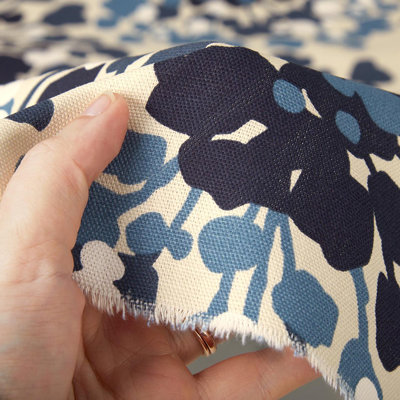 Navy Blue Beige Floral Pillow Cover