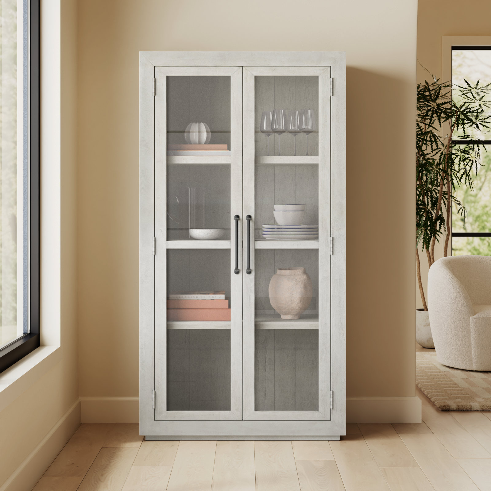 Kinston Dining Cabinet, Distressed Ivory