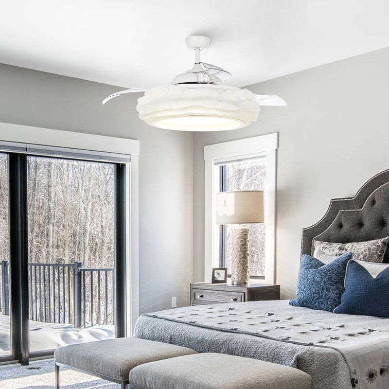 Ventilateur de plafond intelligent Swasey de 52 po avec 3 lumières à DEL à intensité variable et télécommande, compatible avec Alexa / Google
