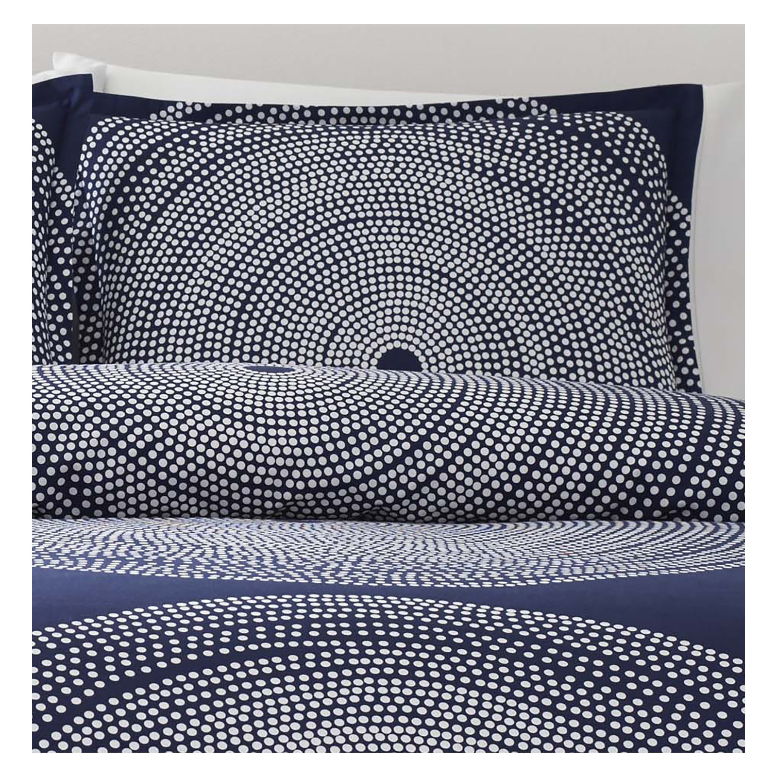 Marimekko Fokus Cotton Navy Duvet Cover Set, King Duvet Cover + 2 King Shams, Navy/White