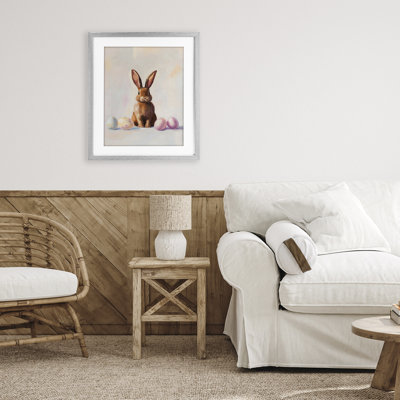 Lapin de Pâques avec œufs pastel, reproduction sous verre, conception de The Prints Vibe