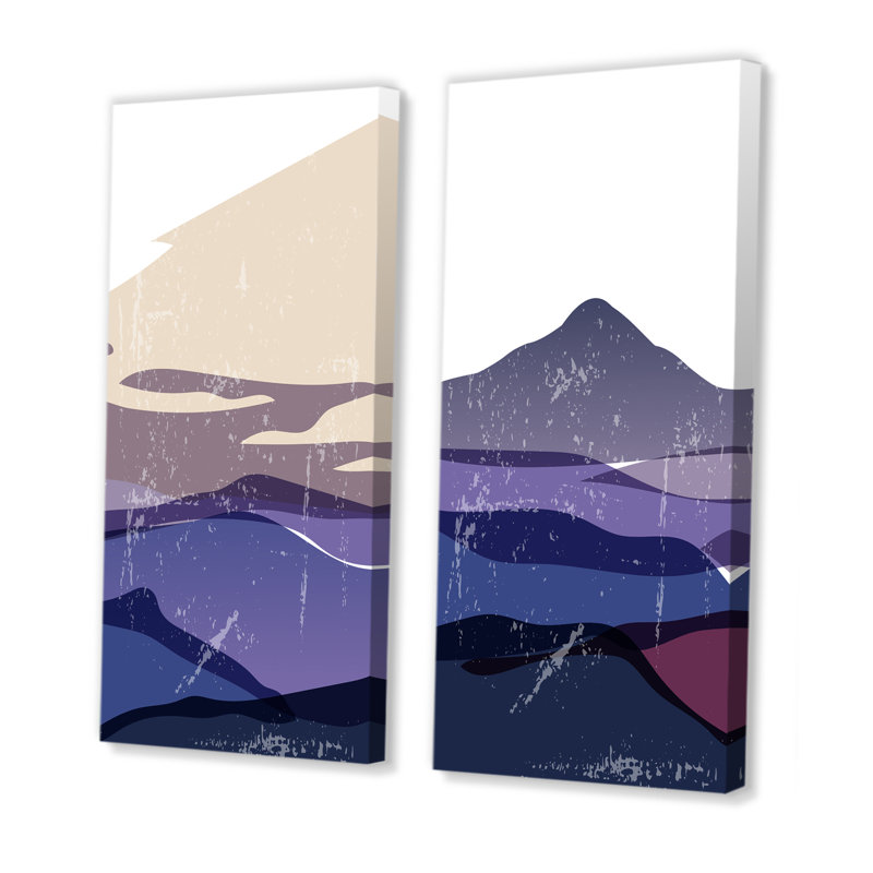 Mauve paysage abstrait rétro I - ensemble de 2 peintures, Toile tendue, H 20 po x l 24 po x P 1 po