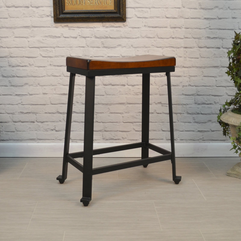 Modern Brown 24" Counter Stool with Durable Mango Wood Seat, Counter Stool (24" Seat Height)