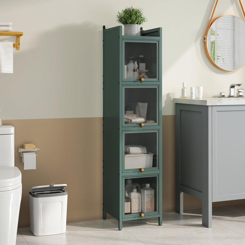 Armoire de porte moderne en verre à quatre niveaux avec rangement à cinq niveaux, pour le salon d'entrée, la salle à manger, le vert foncé