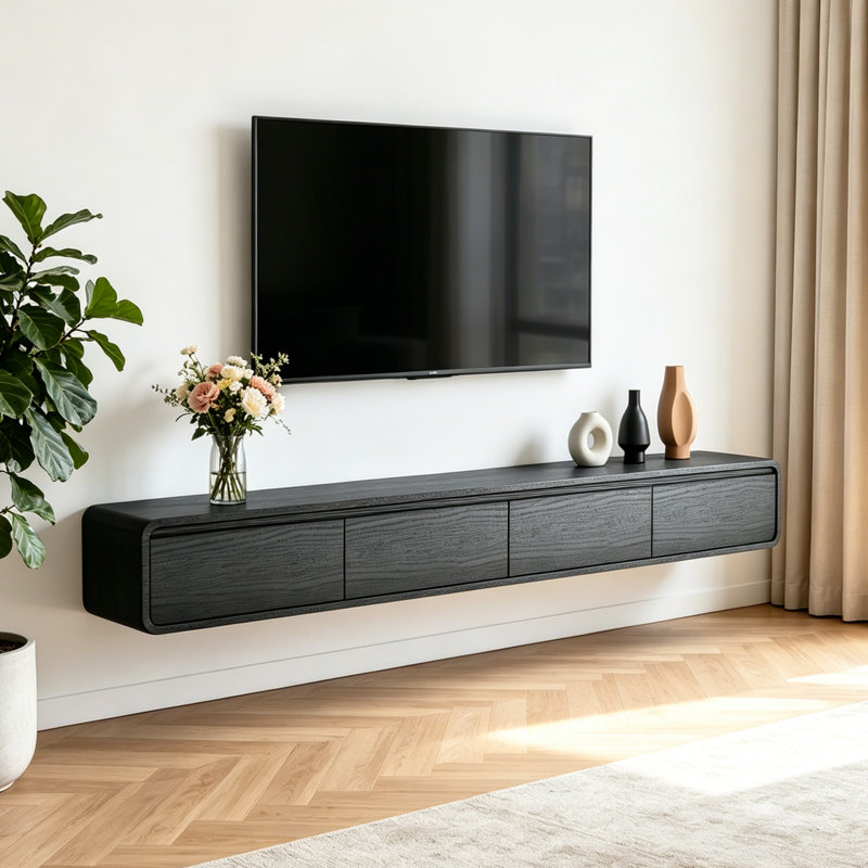 Meuble télé flottant moderne avec rangement à 4 tiroirs Cristyle