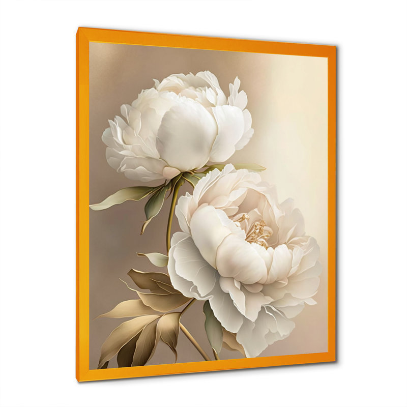 Fleur de pivoine II - pivoines, art mural, H 40 po x l 30 po, Cadre doré