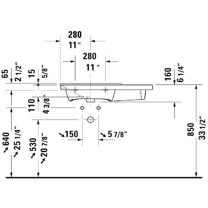 P3 Comforts Ceramic Rectangular Wall Mount Bathroom Sink with Overflow