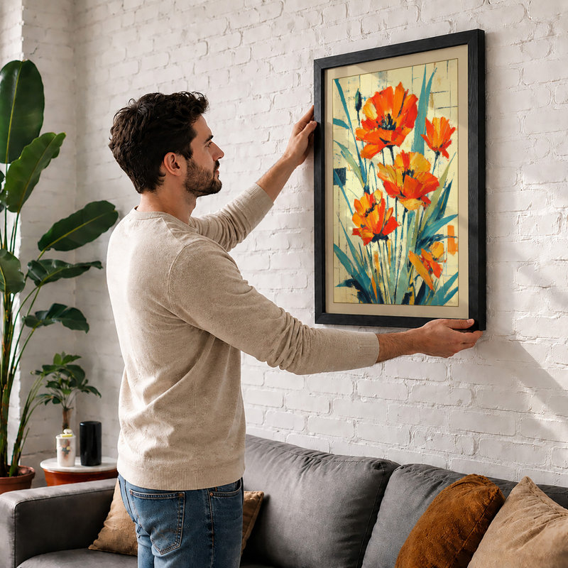 Wildflower Cluster Botanical - Single Picture Frame Print, A4 - 29.7 x 21.0 cm, Black