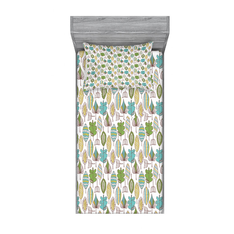 Rowan Microfiber Floral Sheet Set, Twin Sheet Set + Fitted Sheet + 1 Pillowcase, Green/Yellow/Mint Floral