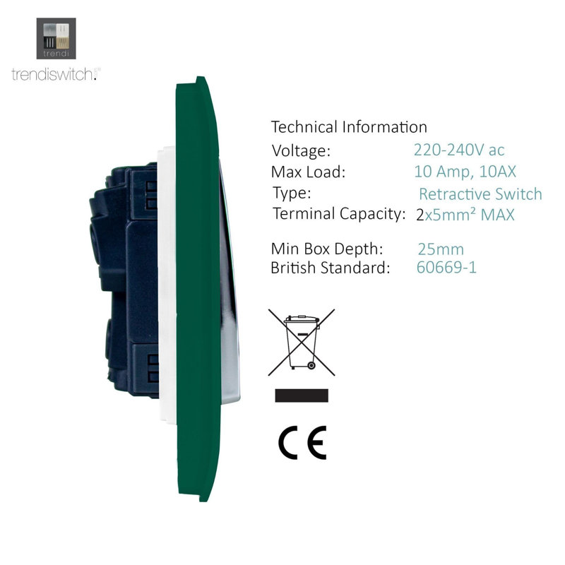 Trendi Switch 1 Gang Retractive Home Automation Switch, Dark Green