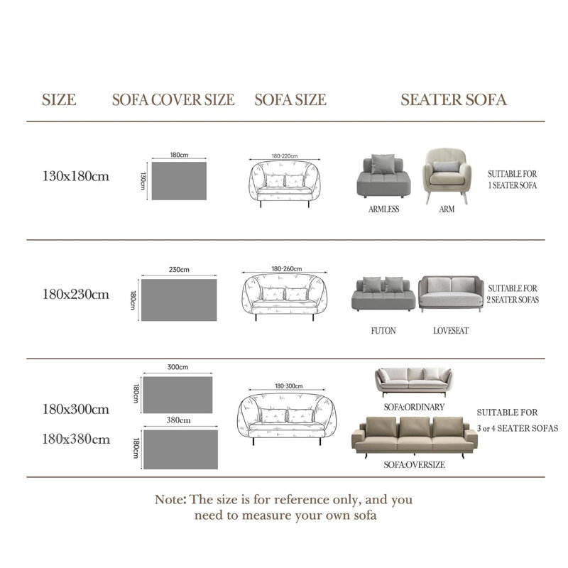 Chenille Box Cushion Sofa Slipcover, Beige, 180 cm H x 230 cm W