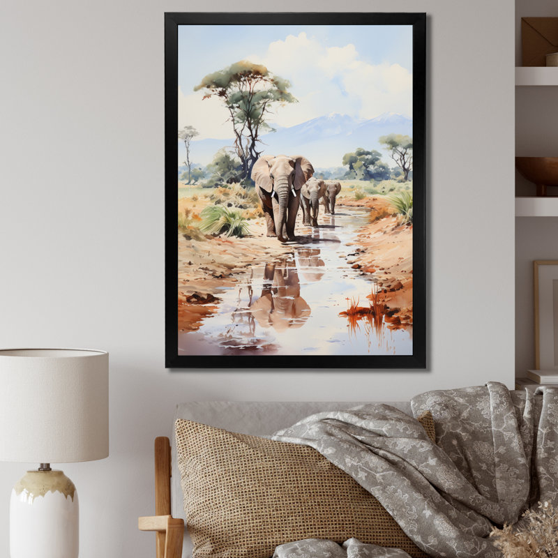 Faune éléphant majestueux II, H 44 po x l 34 po x P 1,5 po, Cadre simple noir