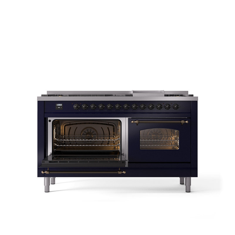 ILVE Nostalgie II 60 Dual Fuel Range, 9 Burners, Griddle, Burgundy/Chrome, Natural Gas