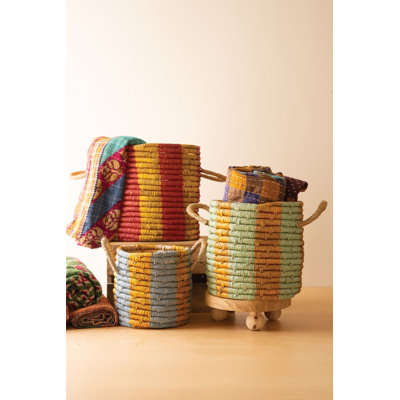 Kalalou Set of 3 Seagrass Baskets with Multi-Colored Stripes