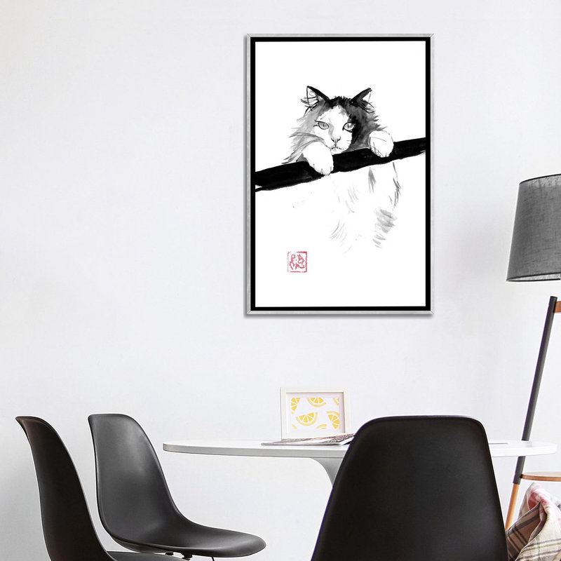 Chat japonais - reproduction d'art murale - toile encadrée, Framed Canvas, Silver, 40" x 26"