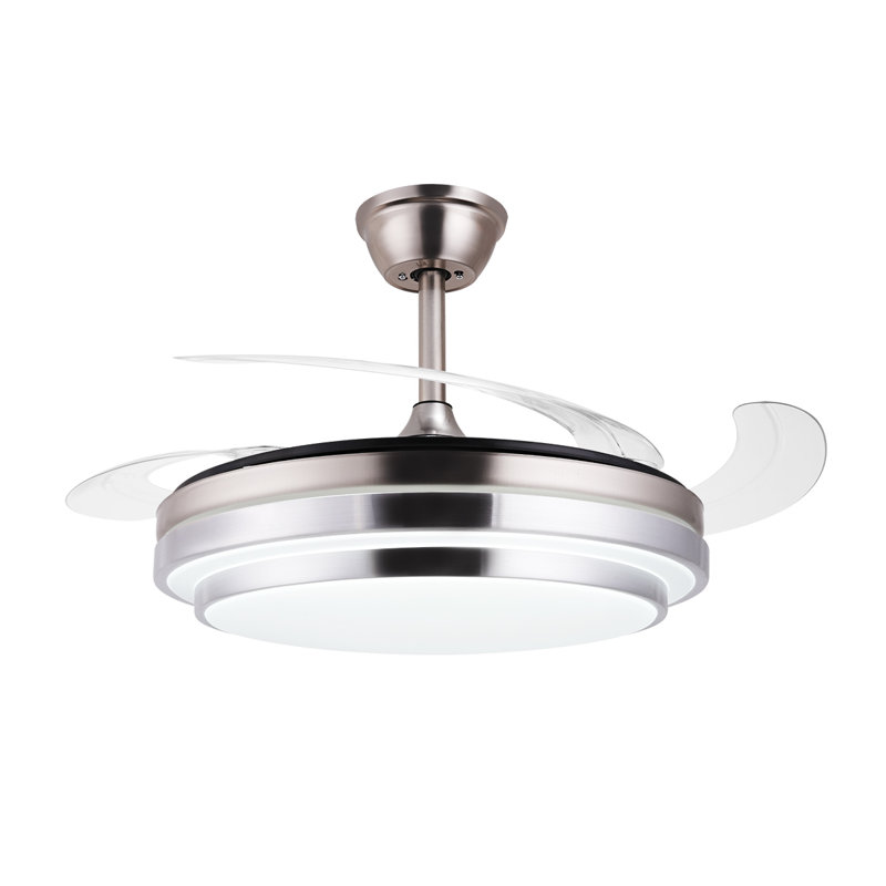 Ventilateur de plafond 47 pouces invisibles 3 lumières à pales rétractables télécommandées Fandelier pour salon, salle à manger, ventilateur réversible, lumières intérieures