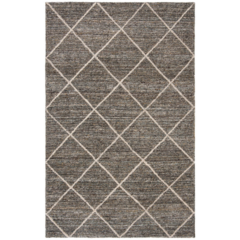 Tapis gris / olive en laine touffeté à la main à motif géométrique Jerez, Rectangle 5 pi x 8 pi