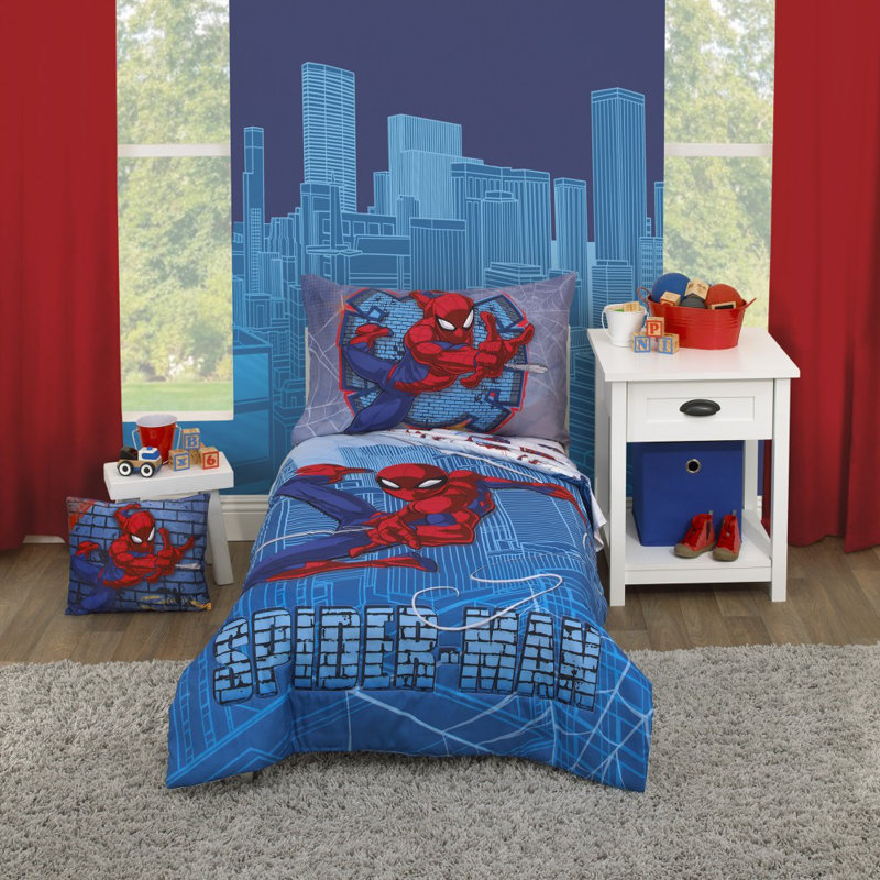 Marvel Spiderman Wall Crawler Red, White, And Blue Spider Webs Super Soft Toddler Pillow
