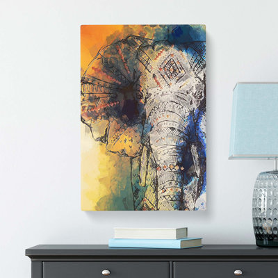 Indian Elephant in Abstract - Wrapped Canvas