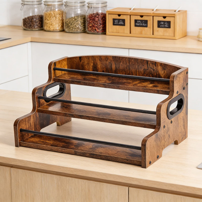Étagère à épices en bois à 3 niveaux pour armoire et comptoir, étagère à épices robuste pour bouteilles, bocaux et assaisonnements de cuisine