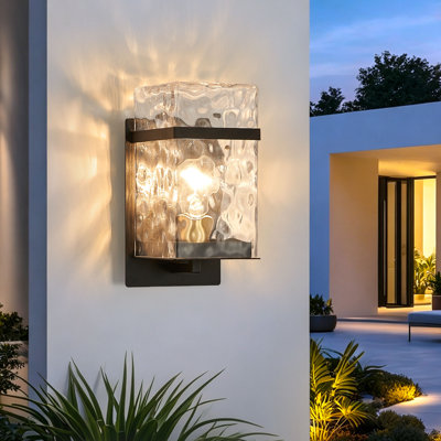 Black Outdoor Wall Sconce Waterproof Exterior Light Fixture with Glass Shades