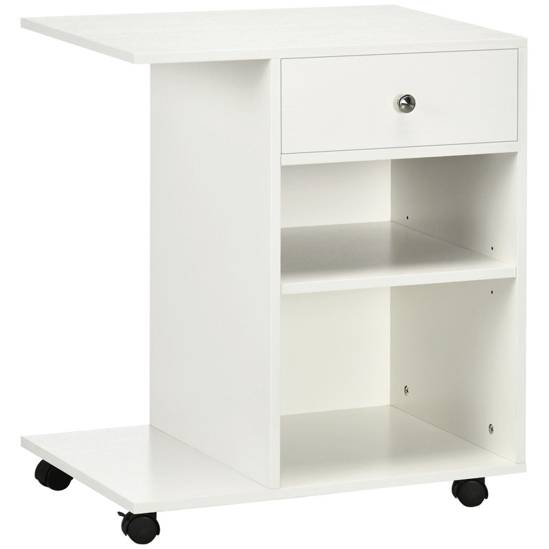 Mobile Printer Stand, Rolling File Cabinet Cart With Wheels, Adjustable Shelf, Drawer And CPU Stand, White
