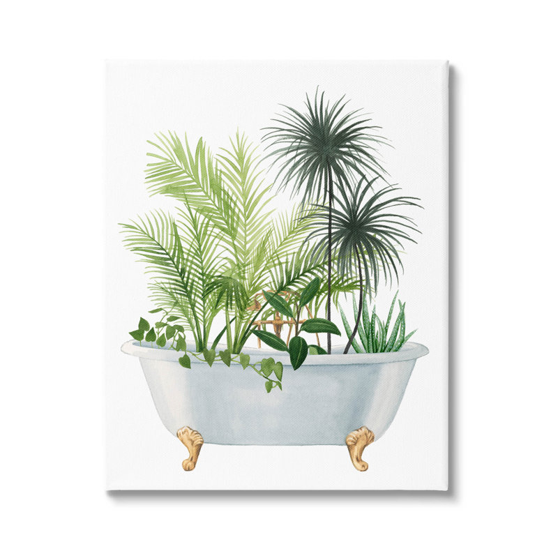 «Mixed Plant Leaves Antique Bathroom Tub Stretched» par Grace Popp, H 30 po x l 24 po x P 1,5 po