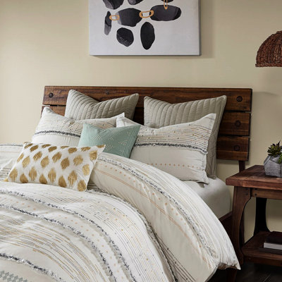 100% Cotton Printed Comforter King/ King, /gray, With Classic And Stripes Attractive Tassels White/gray King , Modern Flair Elegant