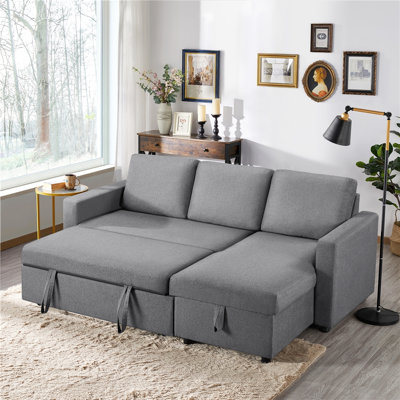 Reversible Sectional Sofa with Pull Out Bed and Storage For Limited Spaces