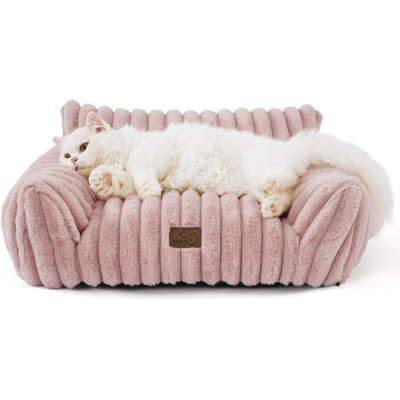 Cute Couch For Pets - Fluffy Cat Sofa With Premium Soft Corduroy Fleece, Fuzzy Couch Bed With Removable Washable Cover, Supportive Cat Chair For Indoor Cats,