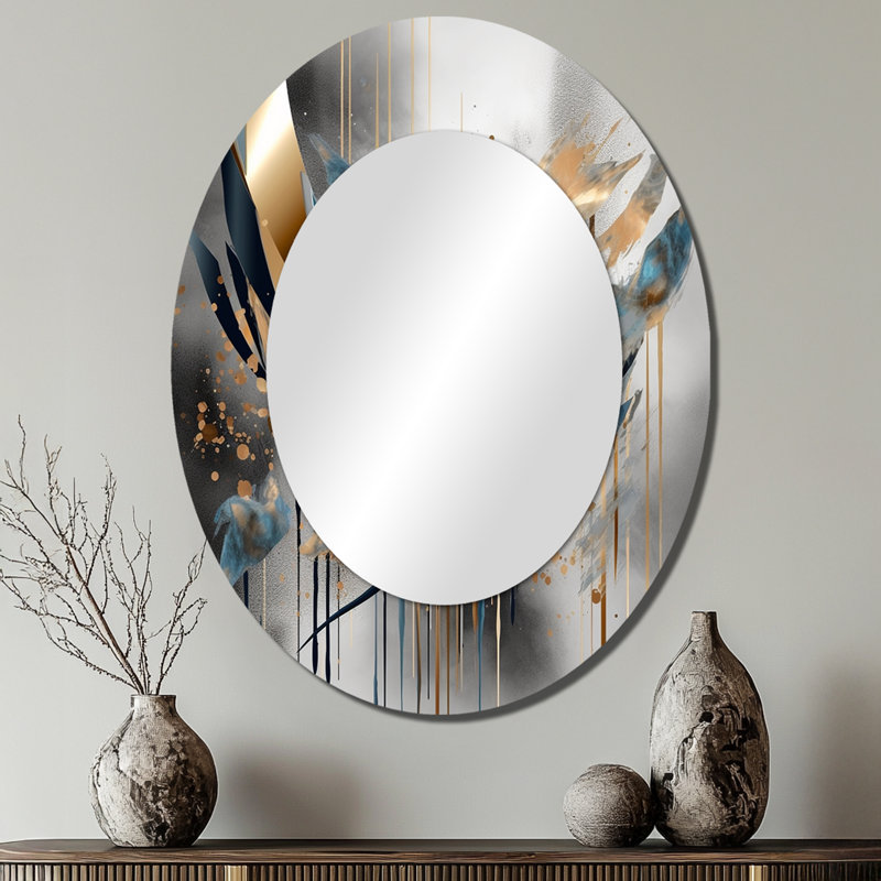 Abstrait formes et lignes infinies II - Grand miroir mural ovale sur métal, 40 po x 30 po