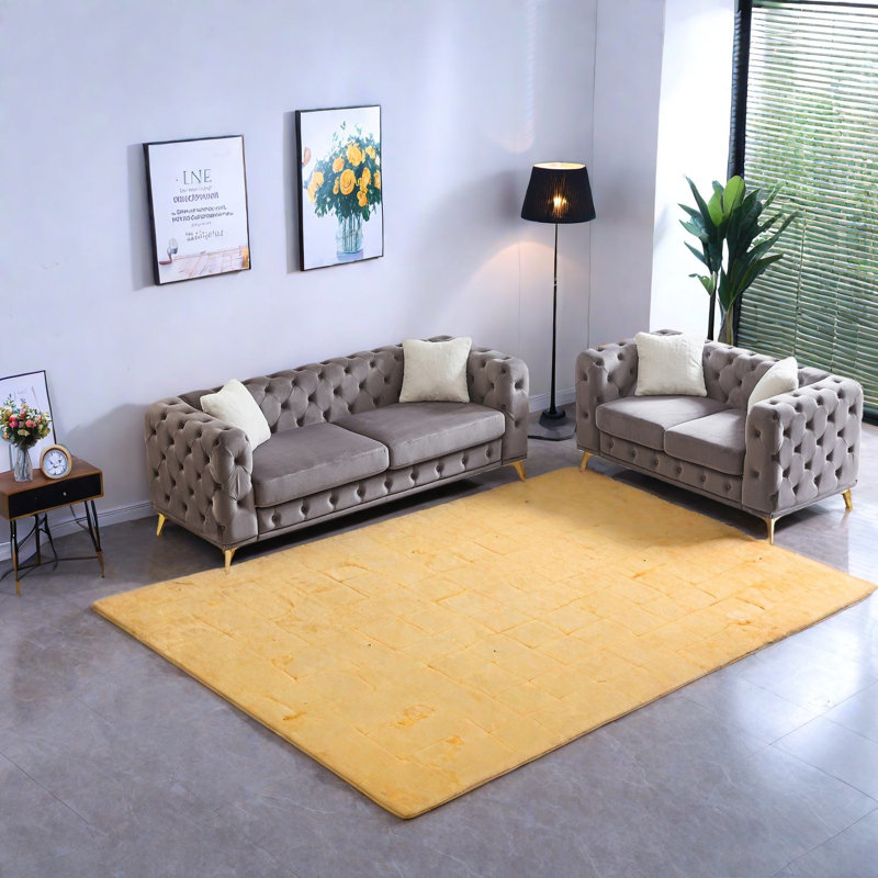 Ensemble de canapé en velours luxueux et confortable de style Chesterfield moderne, idéal pour le salon et le bureau
