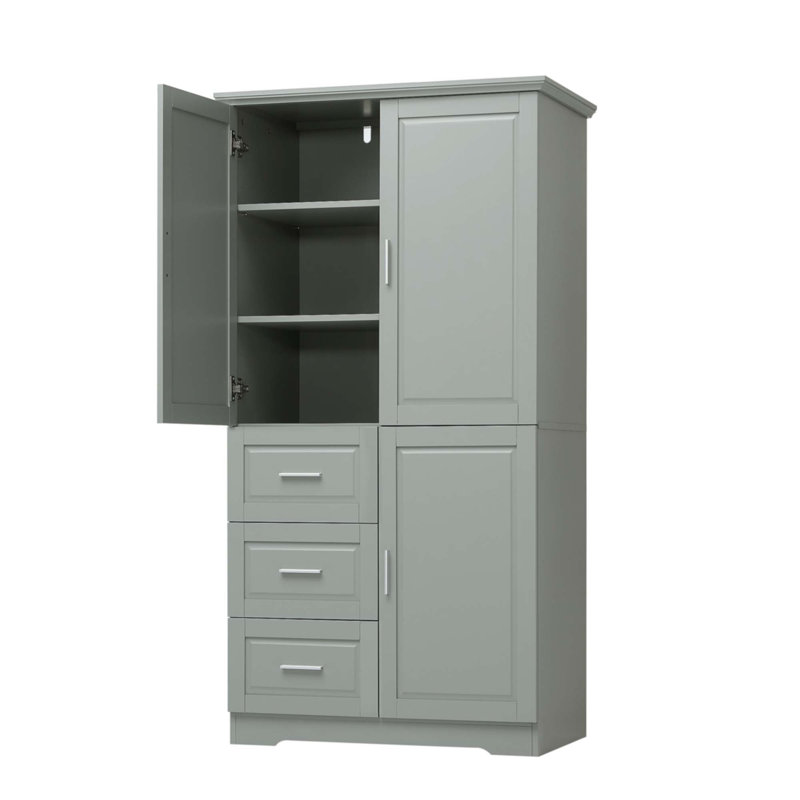 Tall And Wide Storage Cabinet With Doors For Bathroom/Office, Gray