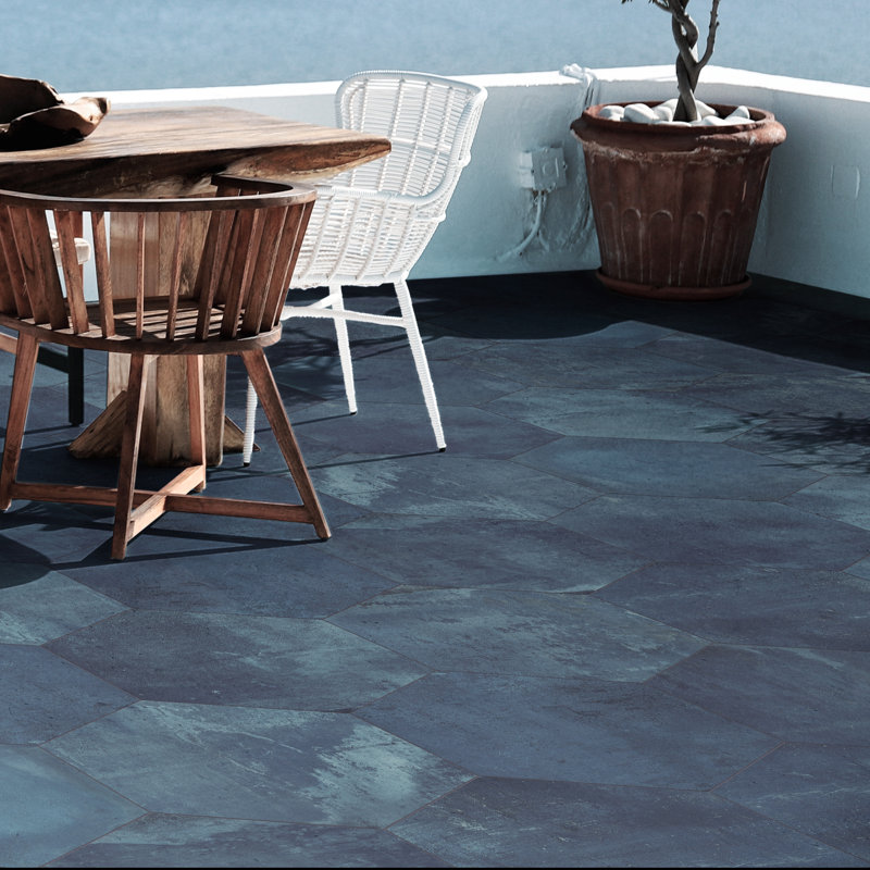 Argillos Hex 20-1/2 In. X 23-5/8 In. Porcelain Floor And Wall Tile, Blue