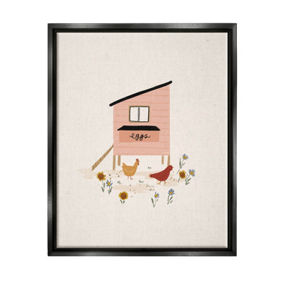 «Pastel Hen House Eggs Chickens», art mural encadré flottant par Loni Harris