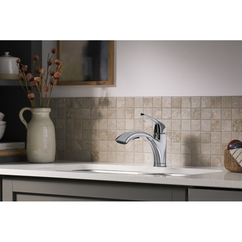 Medley Pull Out Single Handle Kitchen Faucet with MasterClean and Side Spray, Polished Chrome