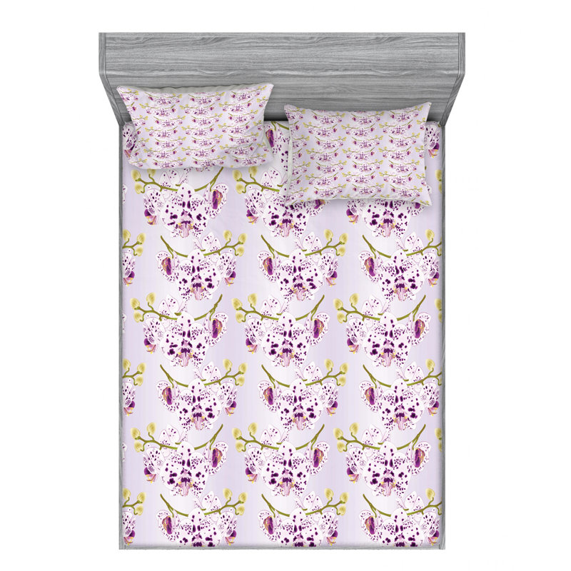 Microfiber Floral Fitted Sheet, Queen Fitted Sheet with 2 Pillowcases
