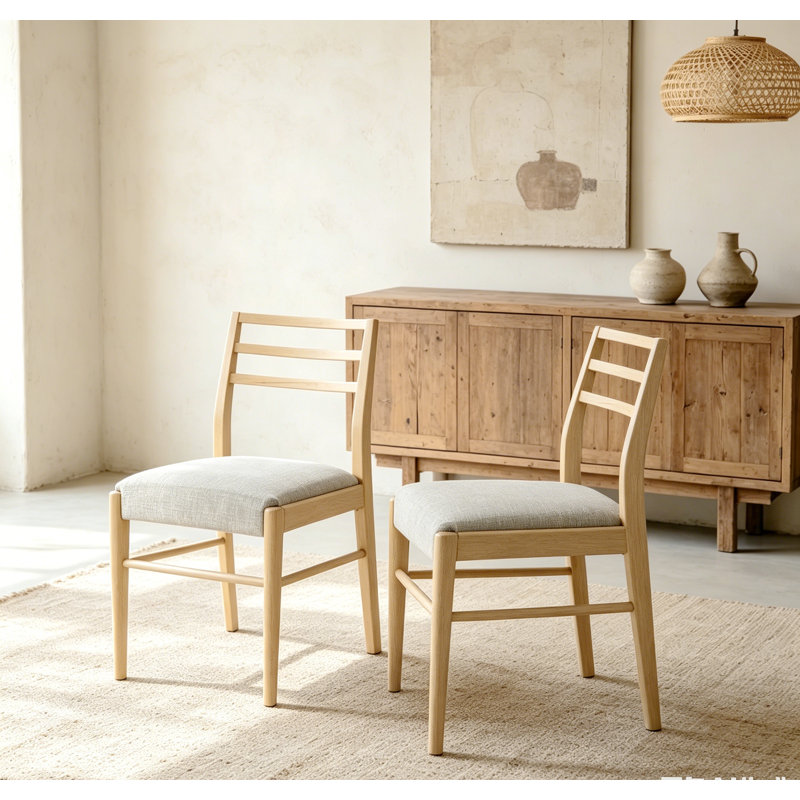 Chaise d'appoint rembourrée Deeann, Tissu beige clair / structure en frêne clair