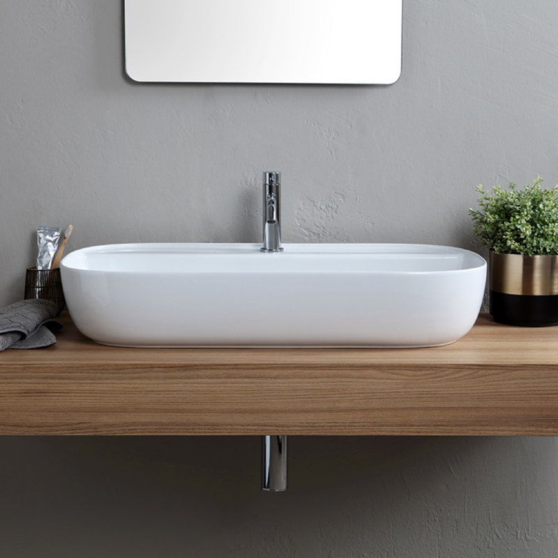 Scarabeo 15'' White Ceramic Oval Vessel Bathroom Sink